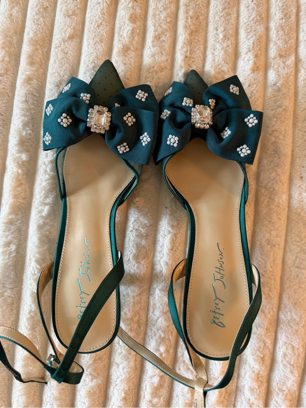 Betsey Johnson Teal Embellished Bow Slingback Heels